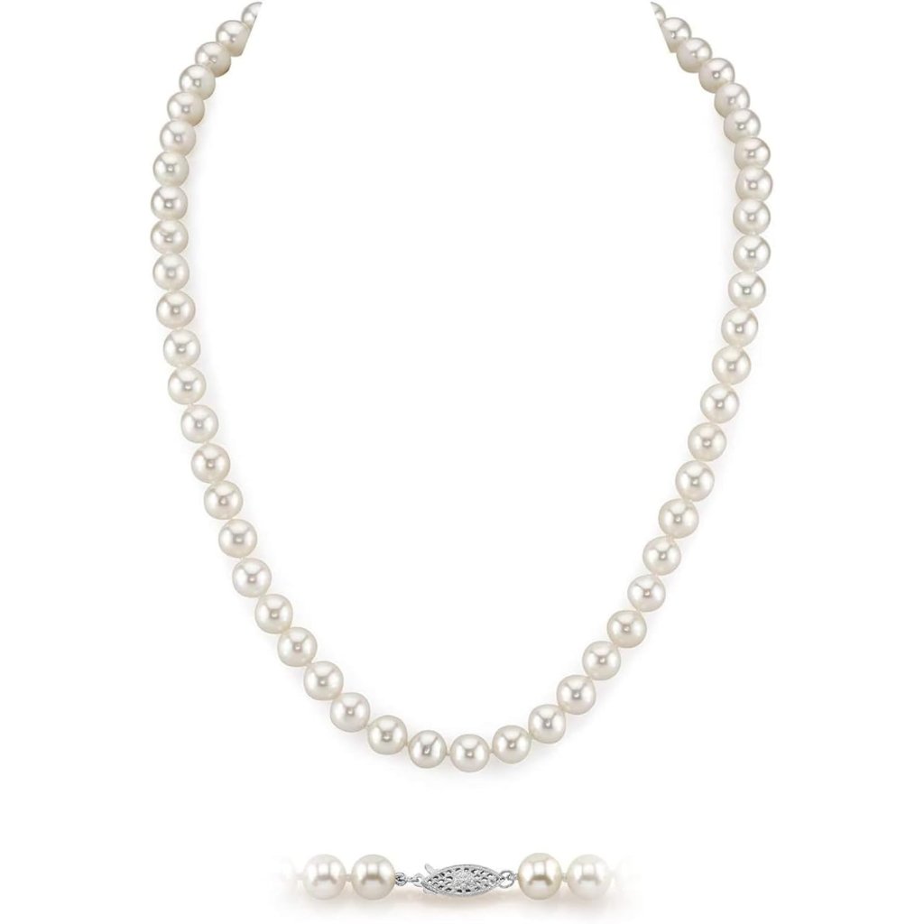 Real Pearl Necklace For Women With Aaa+ Quality Round White Freshwater Genuine C